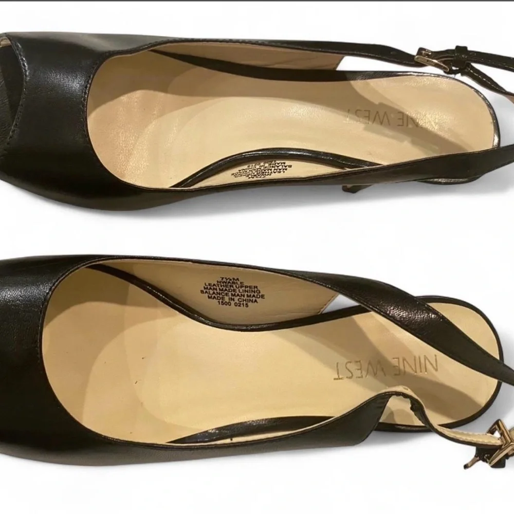 Nine West Black Peep-Toe Slingback Heels - Picture 7 of 7